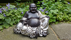 Lucky Boeddha - zwart/zilver - hoogte 18 cm