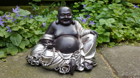 Lucky Boeddha - zwart/zilver - hoogte 18 cm