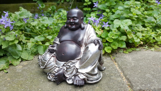 Lucky Boeddha - zwart/zilver - hoogte 18 cm